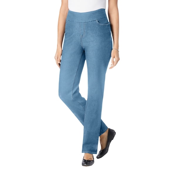 Woman Within Plus Size Petite Flex Pull-On Straight-Leg Gap-Free Stretch Denim Jeans