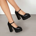 thumbnail image 6 of Women's Platform Chunky High Heels Closed Toe Block Ankle Strap Dress Bridal Party Wedding Shoes Black 7.5, 6 of 6