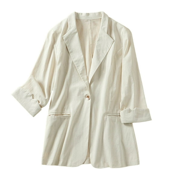 Baberdicy Women's Linen Blazer Jacket Lightweight Linen Suit Jacket for Women - Casual Long Sleeve Open Front Blazer - Spring Summer Office Coat (S-XXL) (White | M)