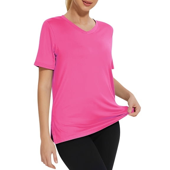 Women's Sun Shirts UPF 50 Short Sleeve UV Protection V Neck Top Moisture Wicking Quick Dry for Hiking Workout Running