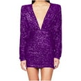 thumbnail image 2 of Cavosen Long Sleeve Wedding Guest Dresses for Women Purple Sequin Elegant Short Dress Deep V-Neck Glitter Sparkly Mini Dress Homecoming Bodycon Wrap Party Dress Evening Prom, 2 of 6