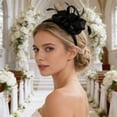 thumbnail image 4 of Black Fascinator Headband Vintage Flower Fascinator Hat for Women for Weddings Tea Party with Feathers Mesh Clip, 4 of 6