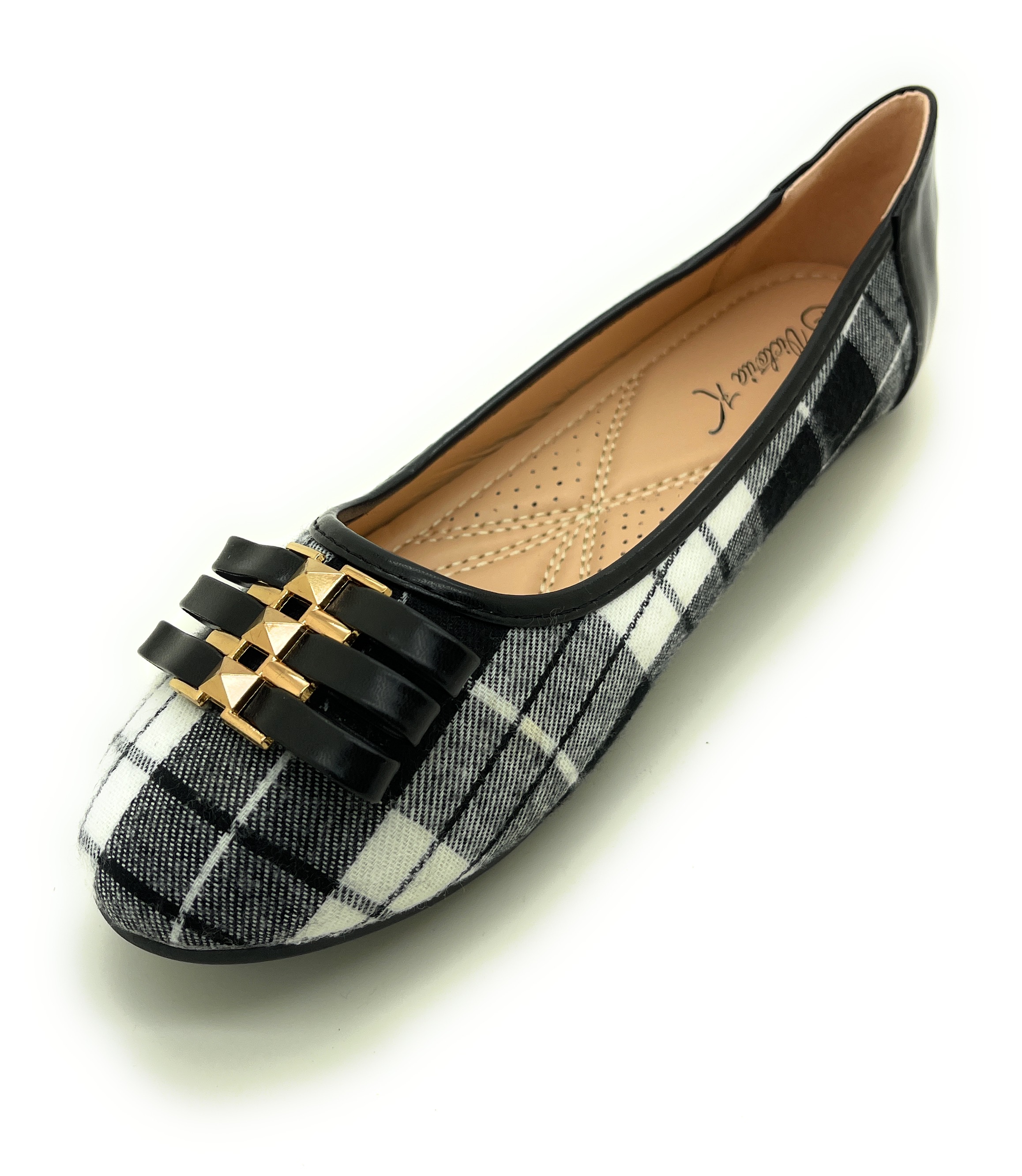 Three Solid Bow Plaid Ballerina Flats