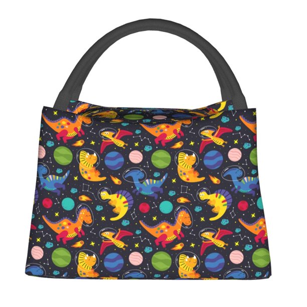 Fotbe Dinosaurs in Space Bolsa Térmica Portátil con Estampado, Bolsa de Entrega de Alimentos Aislada, Bolsa Reutilizable de Gran Capacidad para Comidas y Supermercado