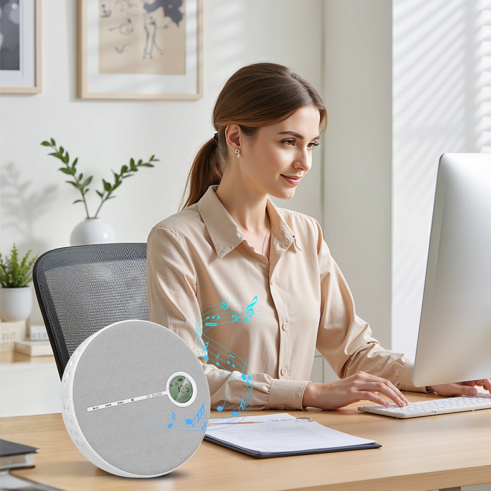 HUISZJ Portable CD Player, Rechargeable Personal CD Player with Speaker, Personal Music Player with Earphone (Gray)