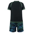 thumbnail image 6 of Rggeeun Child Boys Swimsuit Set 2Pc Letter Print Short Sleeve Crew Neck Top & Elastic Waist Tie-Dye Floral Pattern Loose Fit Knee Length Trunks for Summer Beach Wear Cozy Swimwear,Black,11-12 Years, 6 of 9
