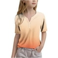 thumbnail image 2 of Htigea Kid's Girl's Casual Summer Button V Neck Tshirt Short Sleeve T Shirts Comfy Cute Solid Color Loose Tee Shirt Today Deals Orange,11Years, 2 of 5