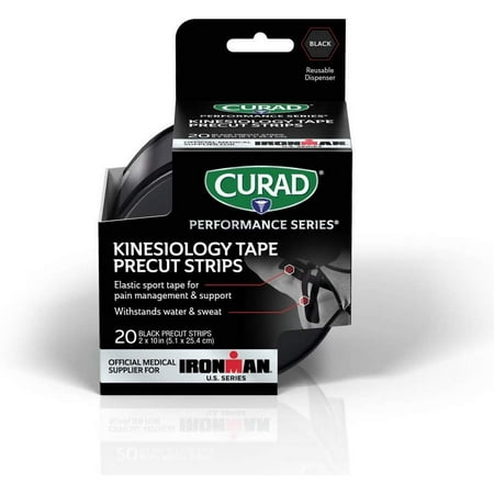 Curad Performance Series Ironman Far Infrared Kinesiology Tape, Black, 2" x 10" Strips, 12 ct (Pack of 2)