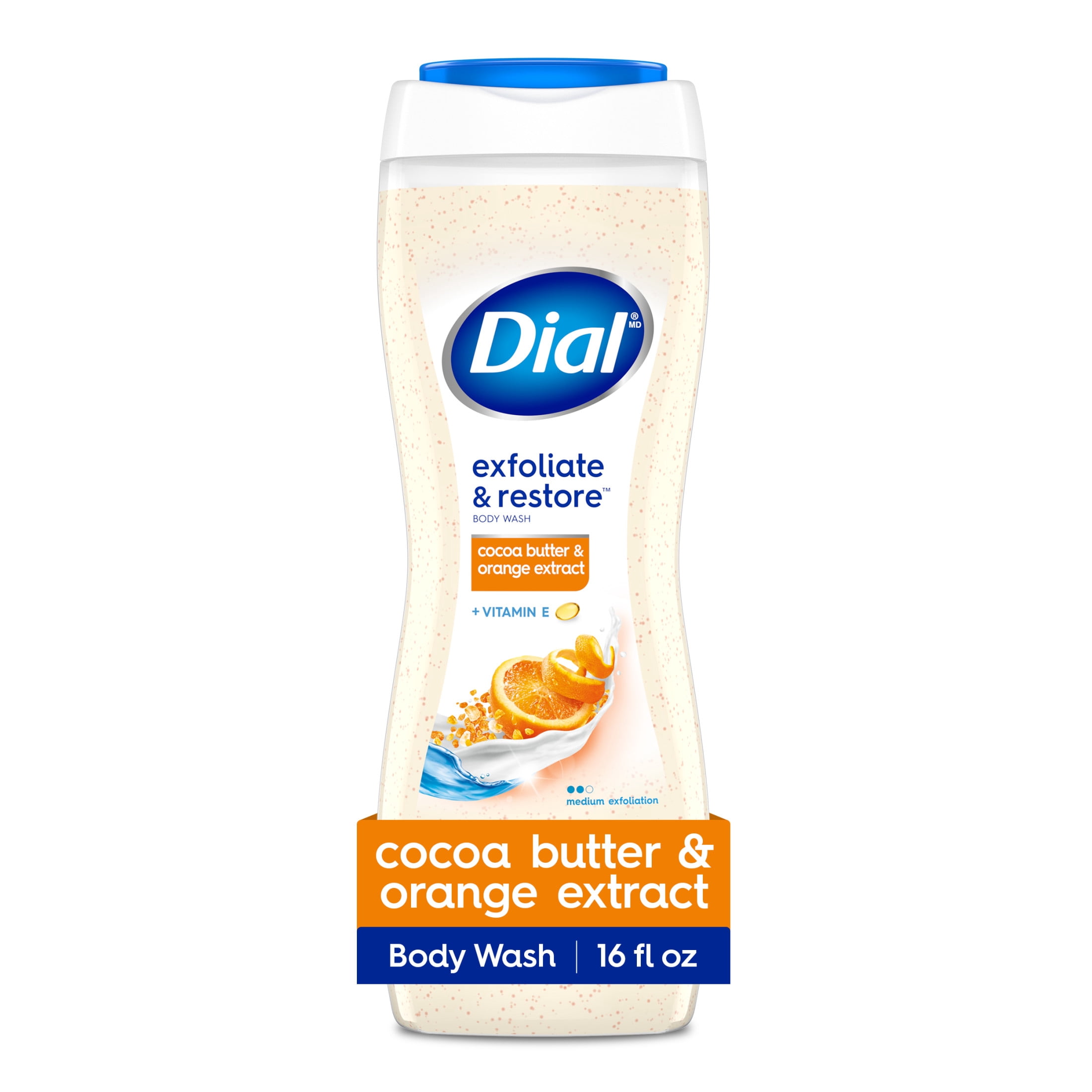 (6 pack) Dial Exfoliate & Restore Body Wash with Cocoa Butter, Orange Extract & Vitamin E, 16 fl oz