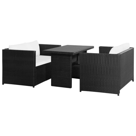 vidaXL 3 Piece Patio Lounge Set with Cushions Poly Rattan Black