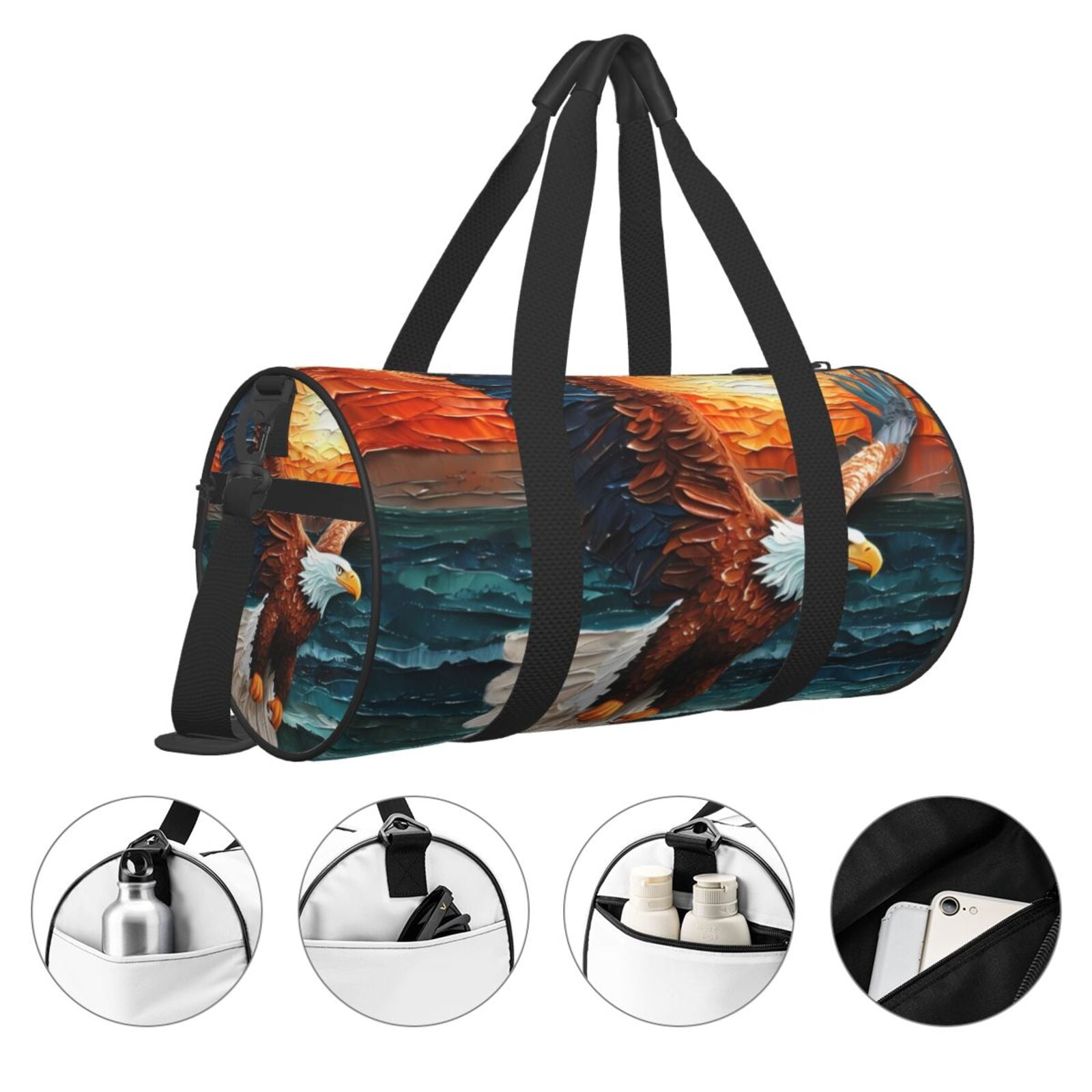 Defioc Textured Bald Eagle for Travel Duffle Bag,Weekender Bag Carry On Tote Bags Hospital Bag Large Capacity Sport Gym Bag for Men Women Fit for Trave, Gym,Weekend
