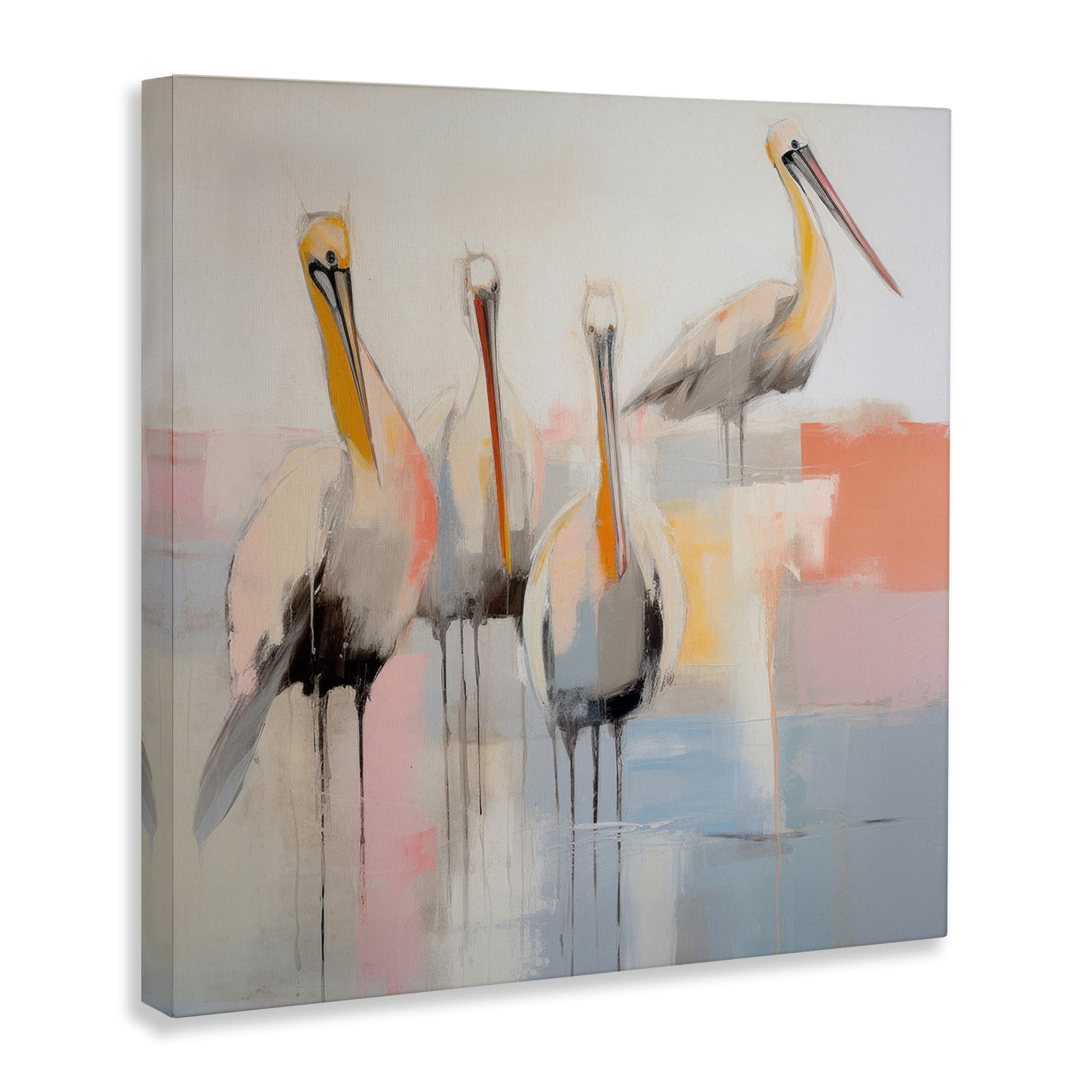 Stupell Industries Abstract Pelicans Scene Animals & Insects Painting Gallery Wrapped Canvas Art Print Wall Art, 36 x 36