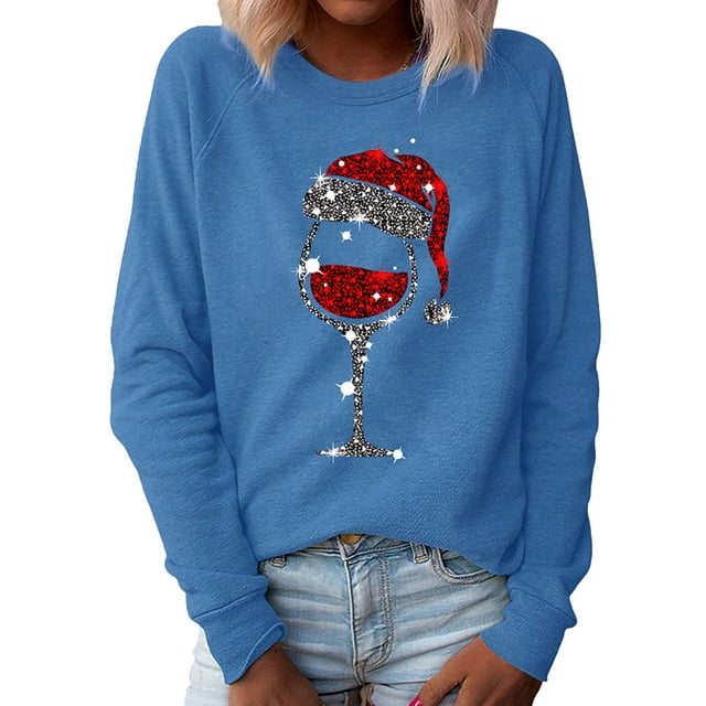 Innerwin Chandail Col Rond Femme Chandail en Molleton de Noël Usage Quotidien Manches Longues Coupe Ample Bleu P
