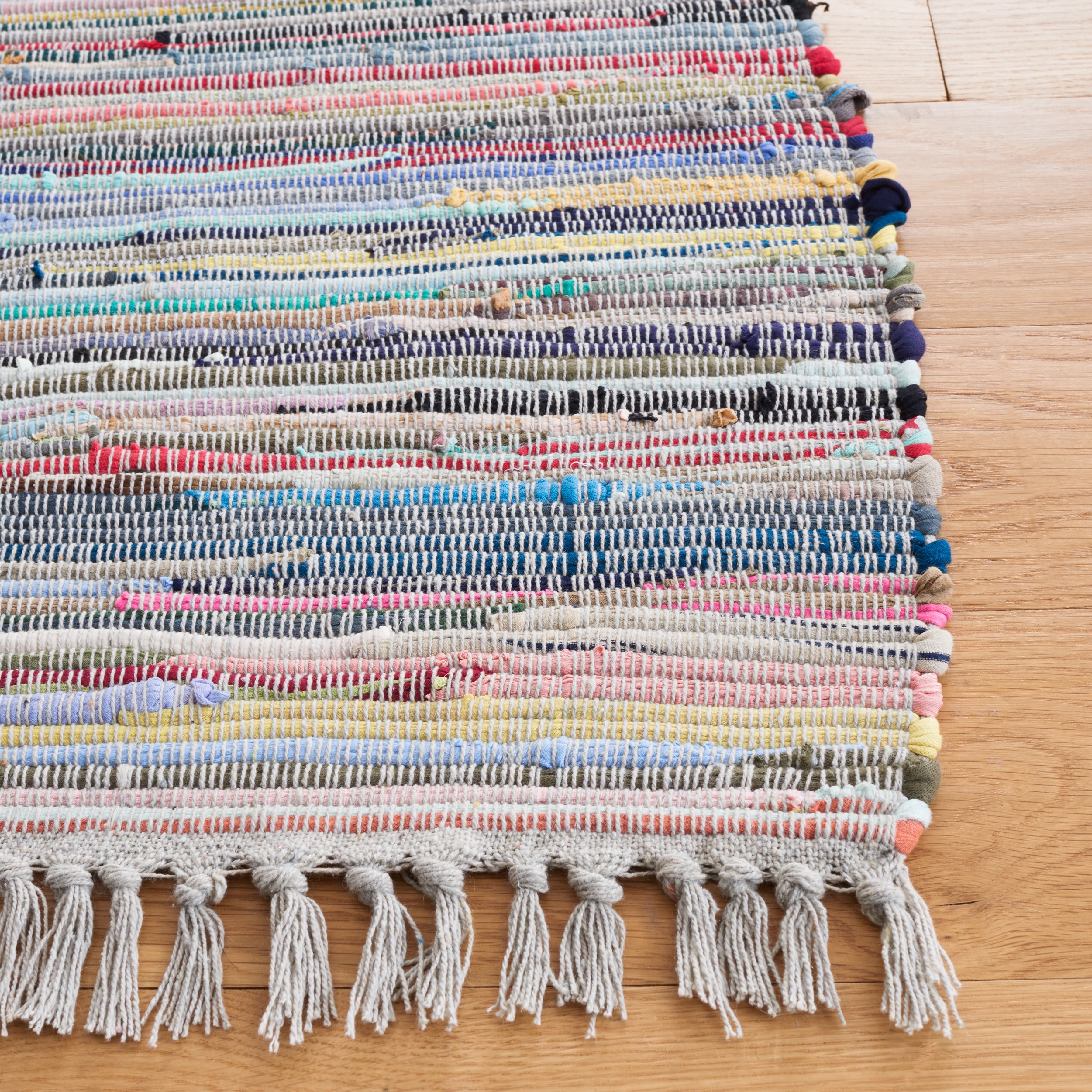SAFAVIEH Rag Robynne Striped Cotton Area Rug, Grey/Multi, 11' x 15'