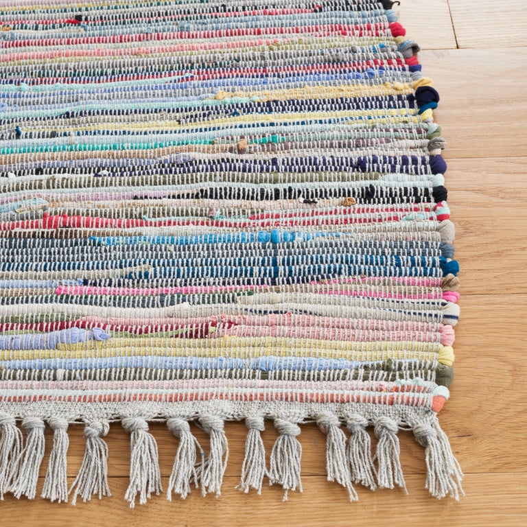 RILY Rag Mat ラグマット　青 SAFAVIEH Rag Robynne Striped Cotton Area Rug, Grey/Multi, 4