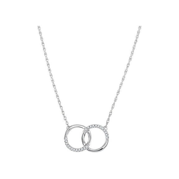 10kt White Gold Womens Round Diamond Interlocking Double Circle Pendant Necklace 1/10 Cttw