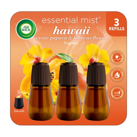 Air Wick Essential Mist Scented Oil Air Freshener Diffuser Refills, Hawaii Exotic Papaya and Hibiscus Flower, 3 Count