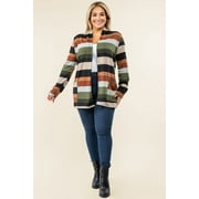 Eloges Women's Multi Color Stripe Elbow Patch Open Cardigan