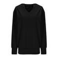 thumbnail image 5 of Htigea Women's Long Sleeve V-Neck Sweatshirts Casual Dressy Pullover Loose Tunic Tops Lightweight Sweat Shirts Black S, 5 of 9