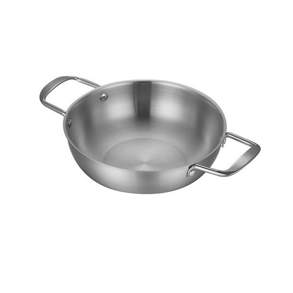 Stainless Steel Double Handle Paella Pot Saucepan Flat Bottom Cooking Pan Silvery 20CM