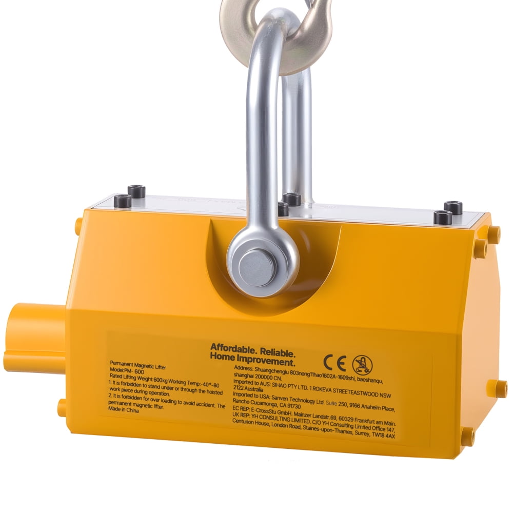 Permanent Magnetic Lifter, 1320 lbs Pulling Capacity, Heavy Duty N42 Neodymium Lifting Magnet with Release Handle and Steel Hook, Used in Shop Crane and Hoist, for Lifting Plate Steel, Board