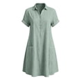 thumbnail image 6 of ClodeEU Women's Collared Short Sleeve Shirt Dress,Casual Button Front Ruffle Hem A-Line Dress with Pockets Green,Women's Plus M, 6 of 6