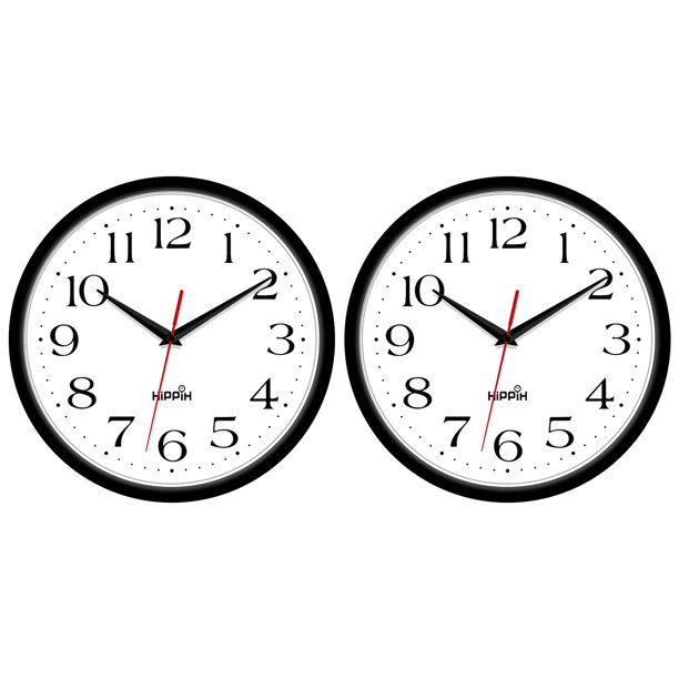 Reloj de pared HIPPIH de 10 pulgadas, silencioso, negro, paquete de 2