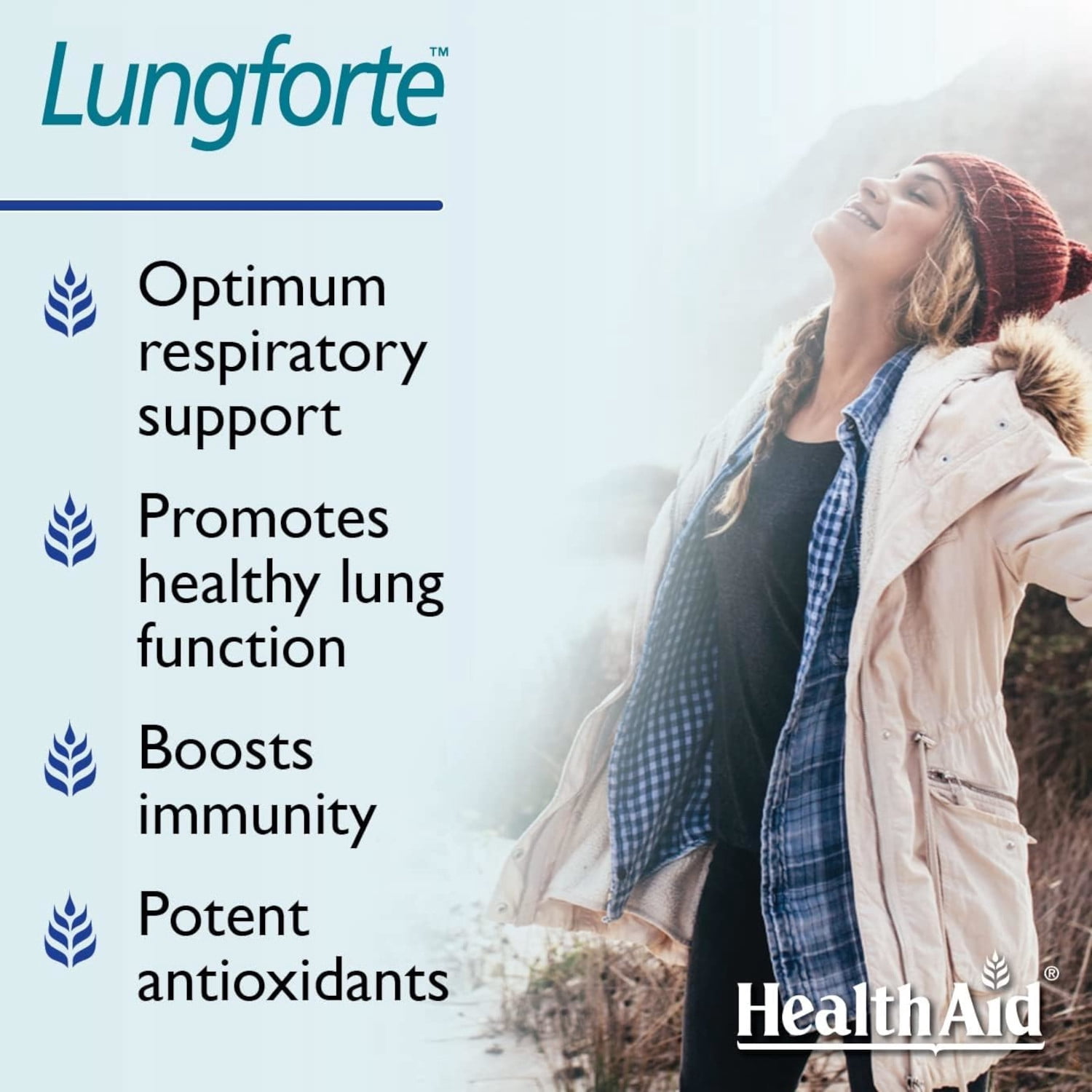 HealthAid LungForte, with NAC, Resveratrol, Thyme & Olive Leaf, Respiratory Support*, 30 Vegetarian Tablets