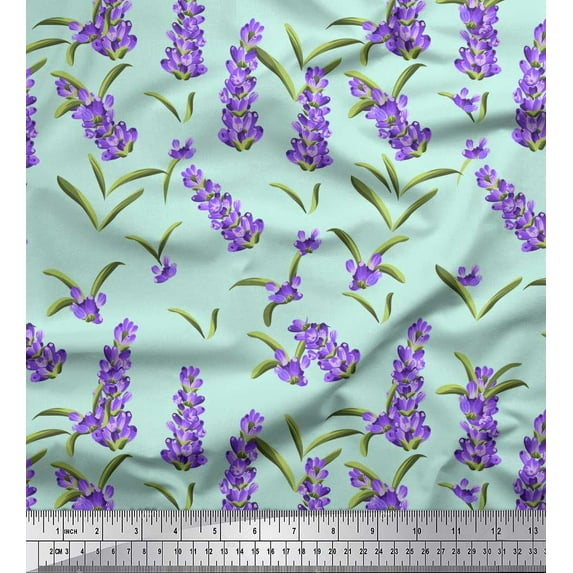 Soimoi Poly Georgette Fabric Leaves & Lavender Shirting Printed Fabric 1 Yard 42 Inch Wide