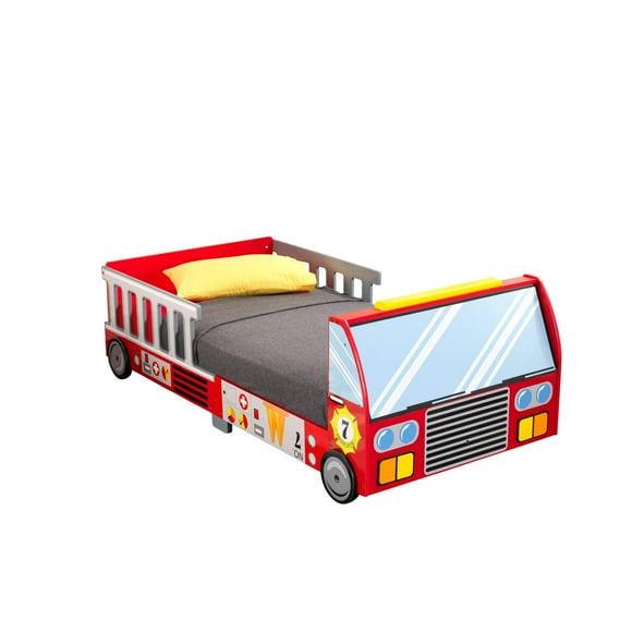 KidKraft Lit de Pompier en Bois pour Tout-Petits avec Garde-Corps, Mobilier pour Enfants - Rouge, Cadeau pour 15 Mois et Plus