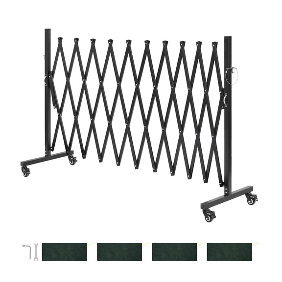 KFFKFF Expandable Barricade, 11FT Adjustable Safety Barrier, Mobile Folding Gate with Lockable Wheels, Portable Metal Traffic Fence for Patio, Garden, Stairways