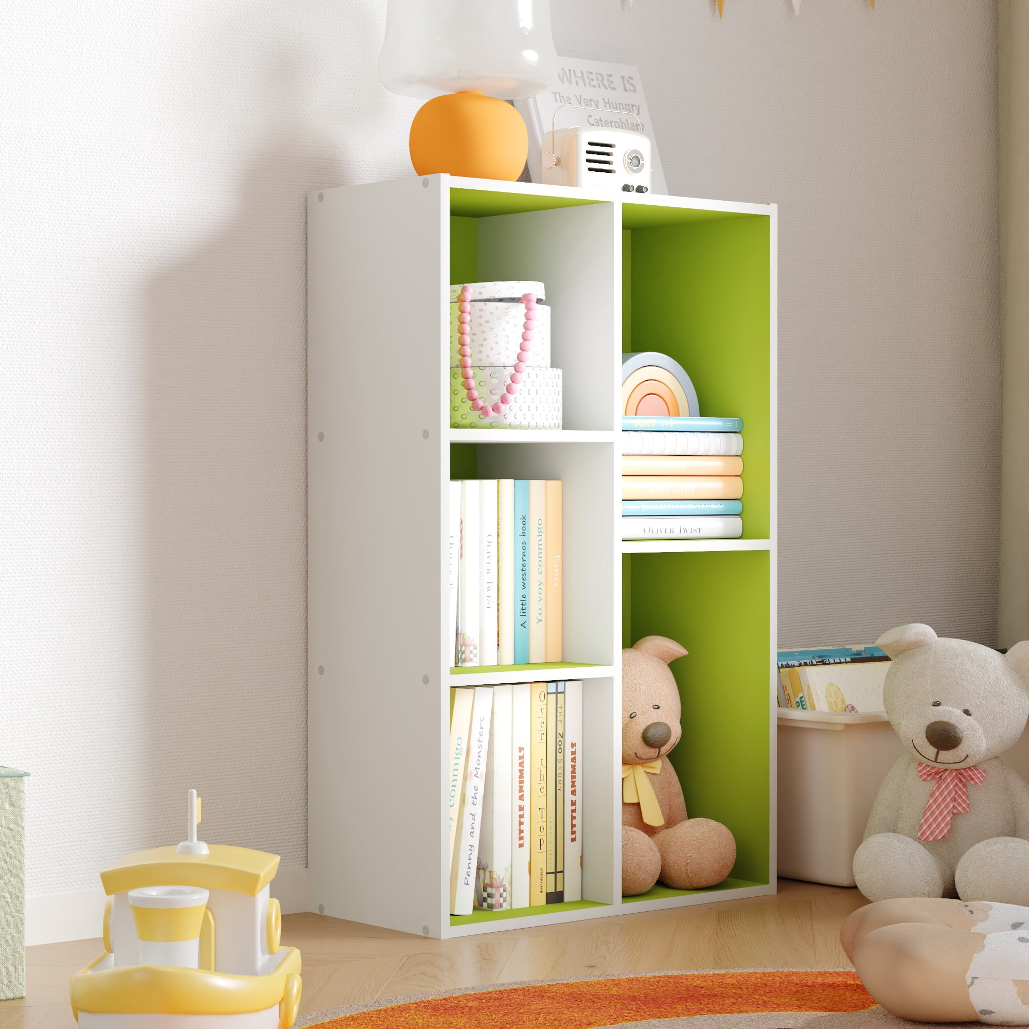 HOMLUX 5-Cube 31.5" Wooden Reversible Open Bookcase for Office, Living Room, White & Gray