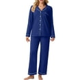 thumbnail image 2 of Cueply Womens Pajama Sets Long Sleeve Knit Button Down Pj Lounge Sets Sleepwear with Drawstring Pockets, 2 of 6