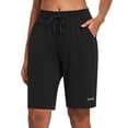 thumbnail image 3 of BALEAF Women's Bermuda Shorts Cotton Long Shorts with Pockets Black XS, 3 of 7