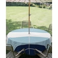 thumbnail image 3 of Outdoor Tablecloth with Umbrella Hole Zipper Navy Blue Aqua Stripe Round Tablecloth 60" Waterproof Outside Table Cloth Modern Art Horizontal Striped Patio Table Cover Tablecloths for Picnic Party, 3 of 8