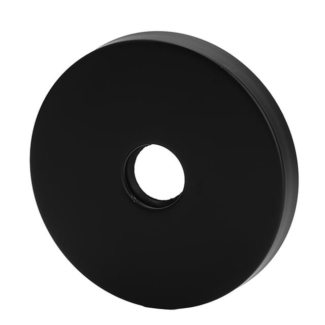 Large Shower Arm Flange, G1/2in stainless steel shower arm escutcheon plate in black finish. Features an 8.9cm outer diameter and 2.04cm center hole, designed to modernize bathrooms by covering gaps and wall damage in shower systems. Made of durable 304 stainless steel with a rubber center gasket for a secure fit.