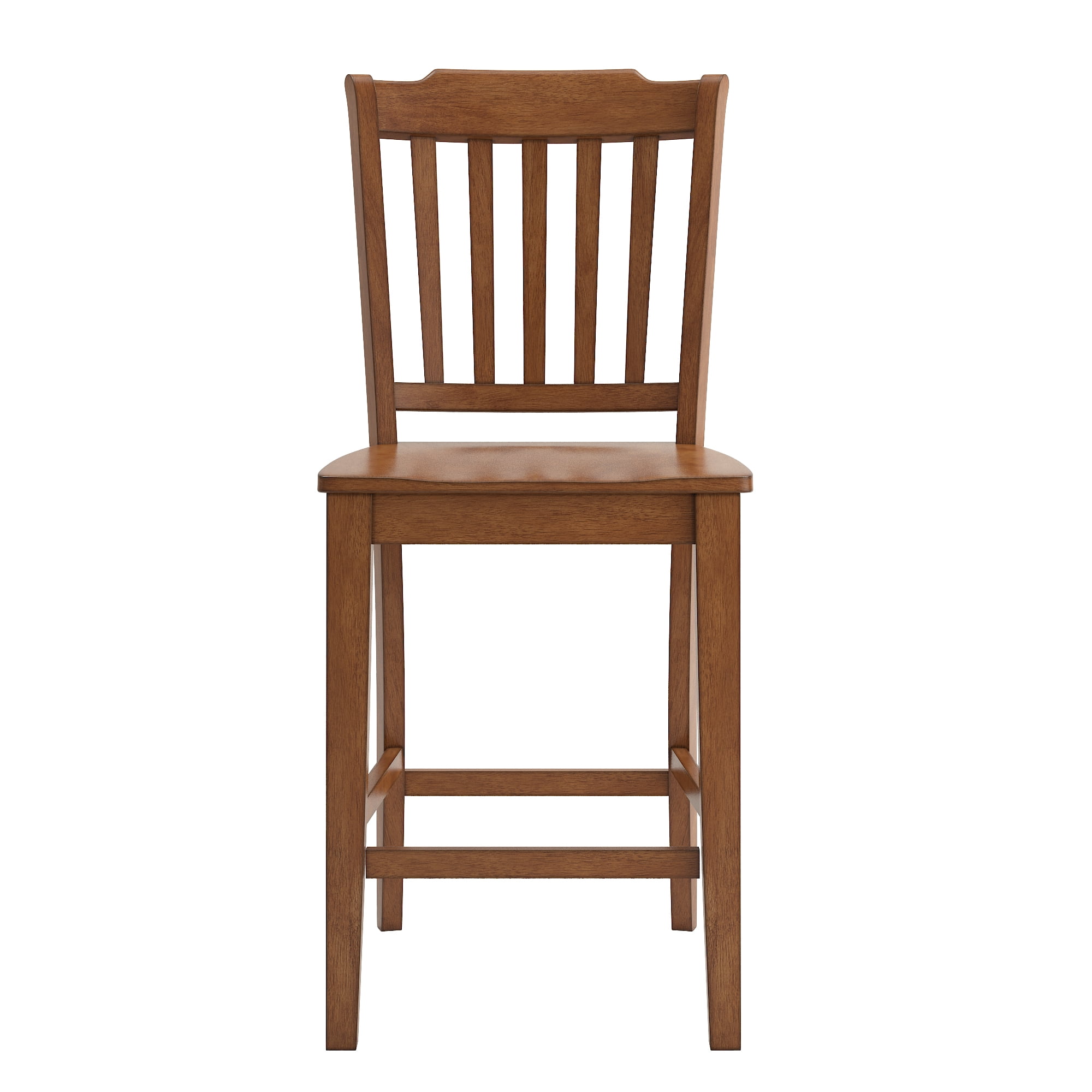 Weston Home Farmhouse Vintage Slat Back Solid Wood Counter Height Chair, Set of 2, Oak