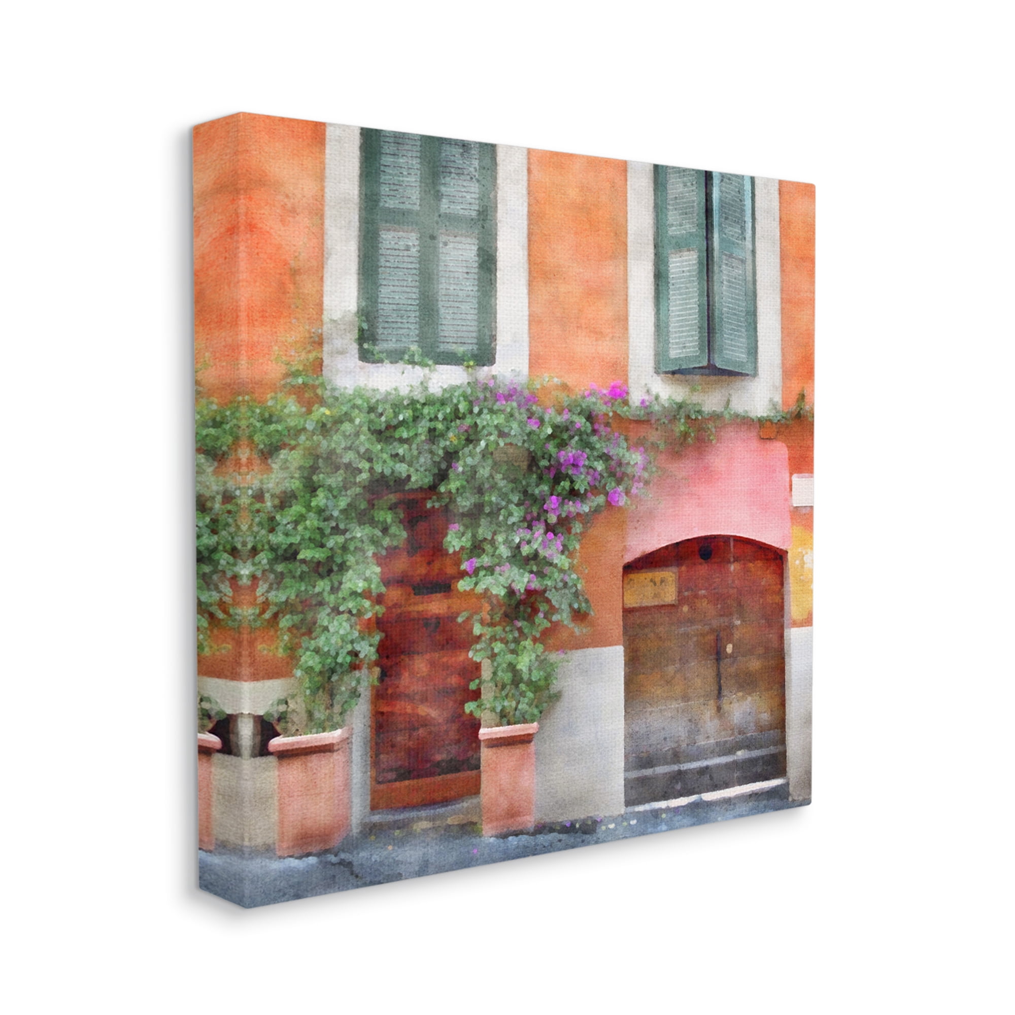 Stupell Industries Floral Building in Italy Travel & Places Painting Gallery Wrapped Canvas Print Wall Art, 17 x 17