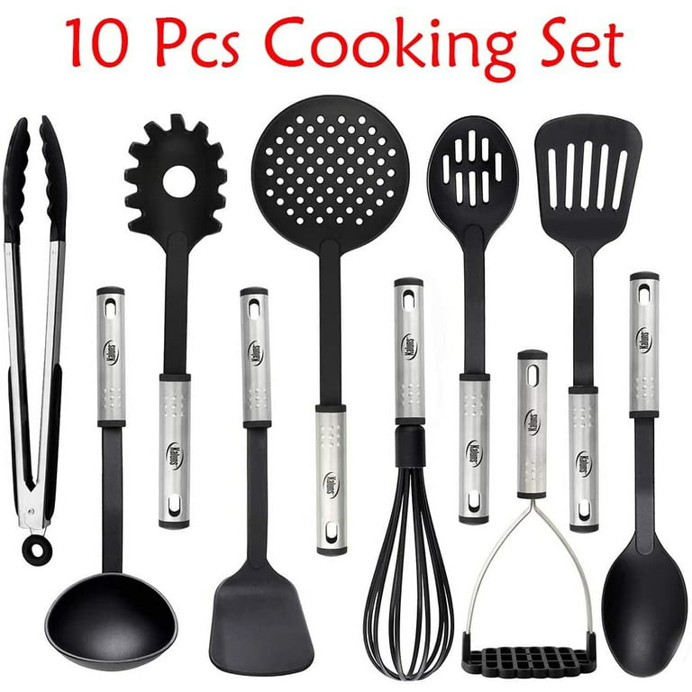 Kaluns 10-pc Nylon & Stainless Steel Cooking Utensils Kitchen Set Household Essentials, Size: 10 pcs., Black