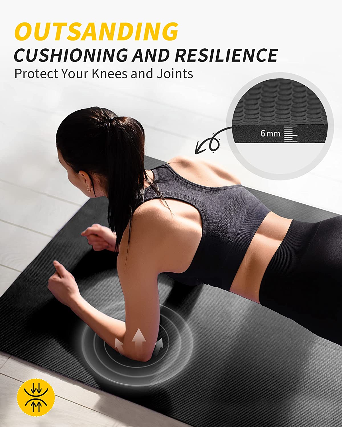 Cambivo Extra Long Yoga Mat, 84" x 30", Black photo 4