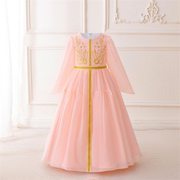 Wancir Kids Girls Middle East Muslim Dress Long Sleeve Ruffle Prayer Dress Dubai Abaya Ramadan Kaftan for 4-7 Years