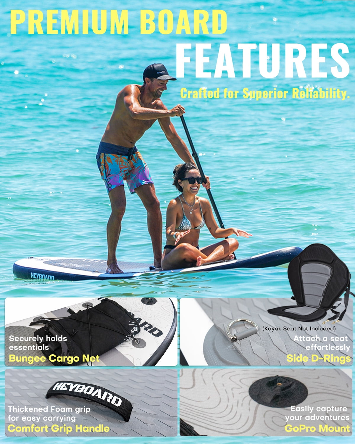 10'6" Inflatable Stand Up Paddle Board for Adults, Non-Slip EVA, Camera Mount, Gray