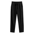 thumbnail image 5 of BiZtdJrK Mens Baggy Straight Leg Linen Pants Casual Elastic Waist Drawstring Beach Pants Lightweight Solid Color Trousers with Pockets, Black, L, 5 of 5