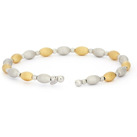 Giuliano Mameli Sterling Silver 14kt Yellow Gold- and Rhodium-Plated Bangle with Rhodium-Plated DC Beads