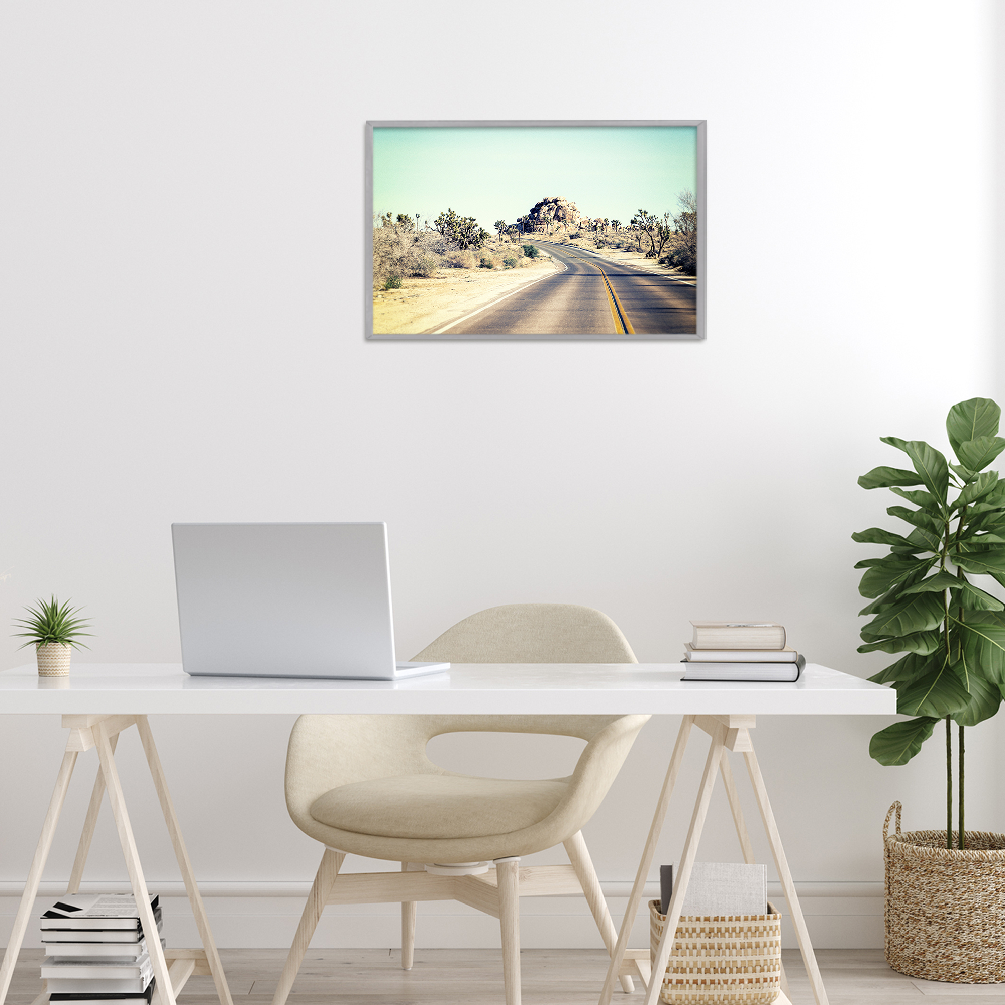 Road Trip Joshua Tree Park Gray Framed Giclee Art, design by Joseph S Giacalone