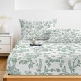 thumbnail image 6 of Twin Sze Fitted Sheet Set - Green Flower 2 Piece Bedding Sets 16" Deep Pocket Fitted Sheet with 1 Pillowcase, Farmhouse Vintage Boho Leaf Spring Brushed Microfiber Hotel Luxury Bed Sheets, 6 of 9