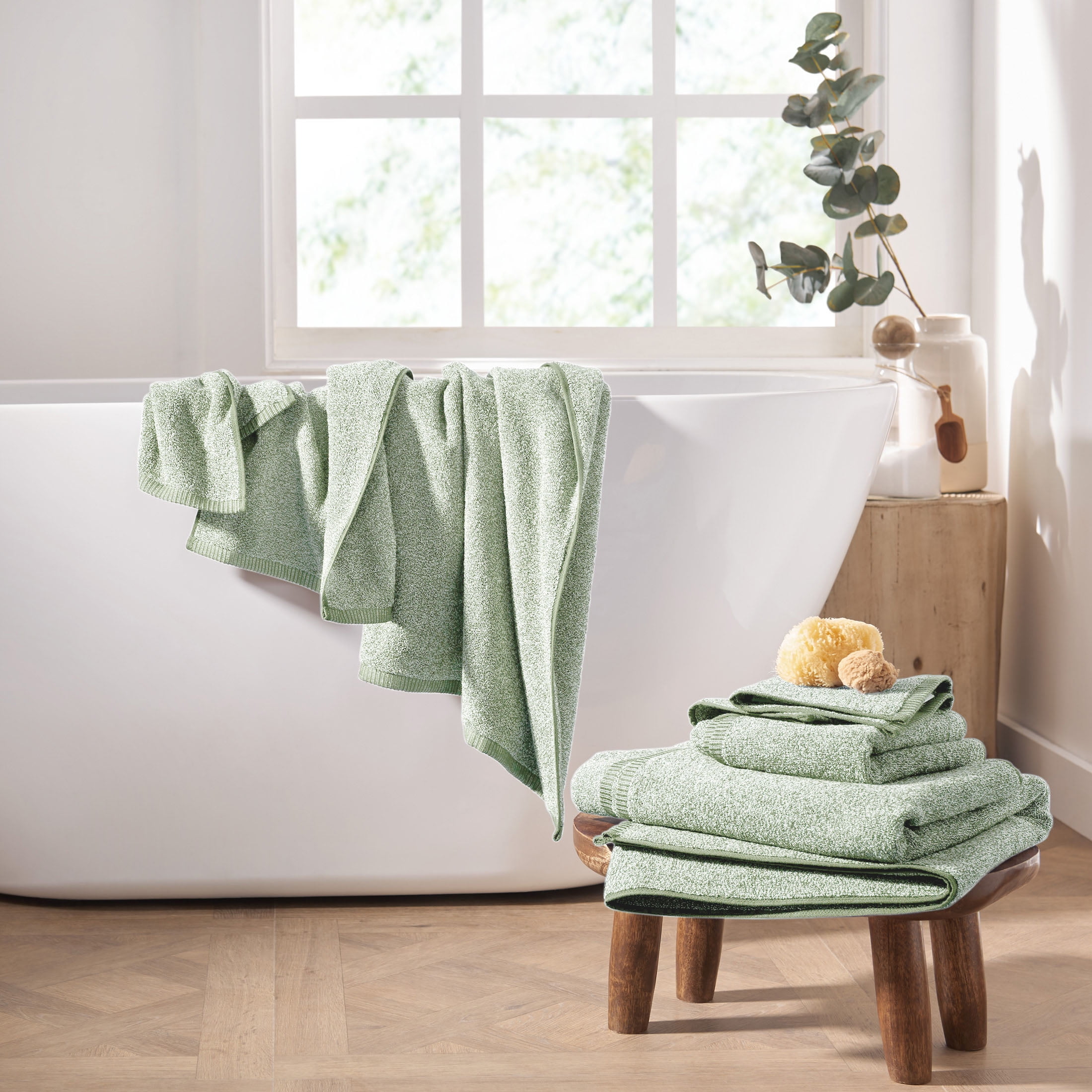 Gap Home Melange Organic Cotton 6 Pack Bath Towel Set, Olive, 6Pieces