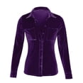 thumbnail image 3 of Winter Fall Womens Tops Blouse Velvet Long Sleeve Button Pocket Shirt Top Casual Shirts, 3 of 5
