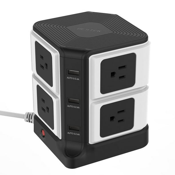 BESTEK Power Strip Surge Protector 8 Outlets 3 Smart USB Ports Tower