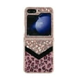 thumbnail image 3 of Compatible for Samsung Galaxy Z Flip 4 Case with Beaded Wrist Strap, Fluffy Leopard Print Pattern with Bling Design Case for Women Girls Hard PC Drop Protection Cover for Galaxy Z Flip 4, Pink, 3 of 11